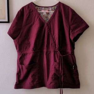 Koi "Kaitlyn" scrub top. Wine colored.
